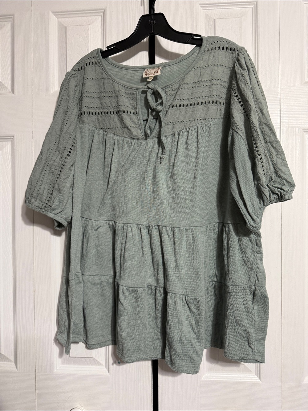 TrueSelf dusty green tiered smock top shirt size 2X